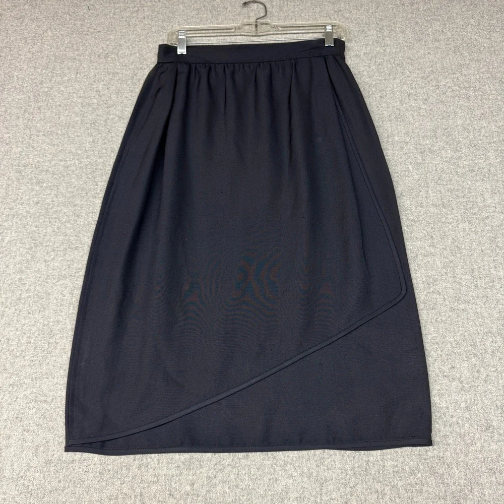 Emanuel Ungaro Parallele Paris Silk Wrap Skirt IT 44 US 8 Navy Blue Vintage Ital